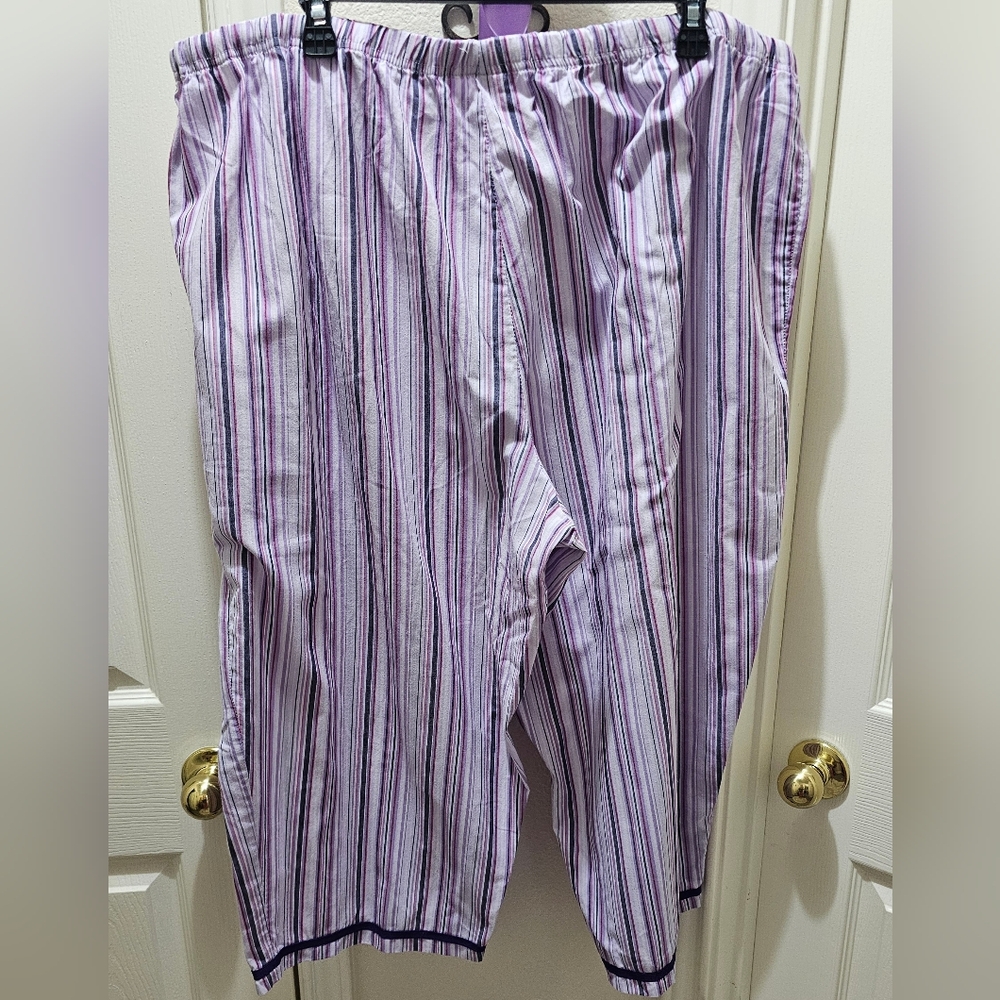 Womens 3X Purple Drawstring Striped Pajama Cropped Pants Cool Cotton Blend EUC - Picture 4 of 12